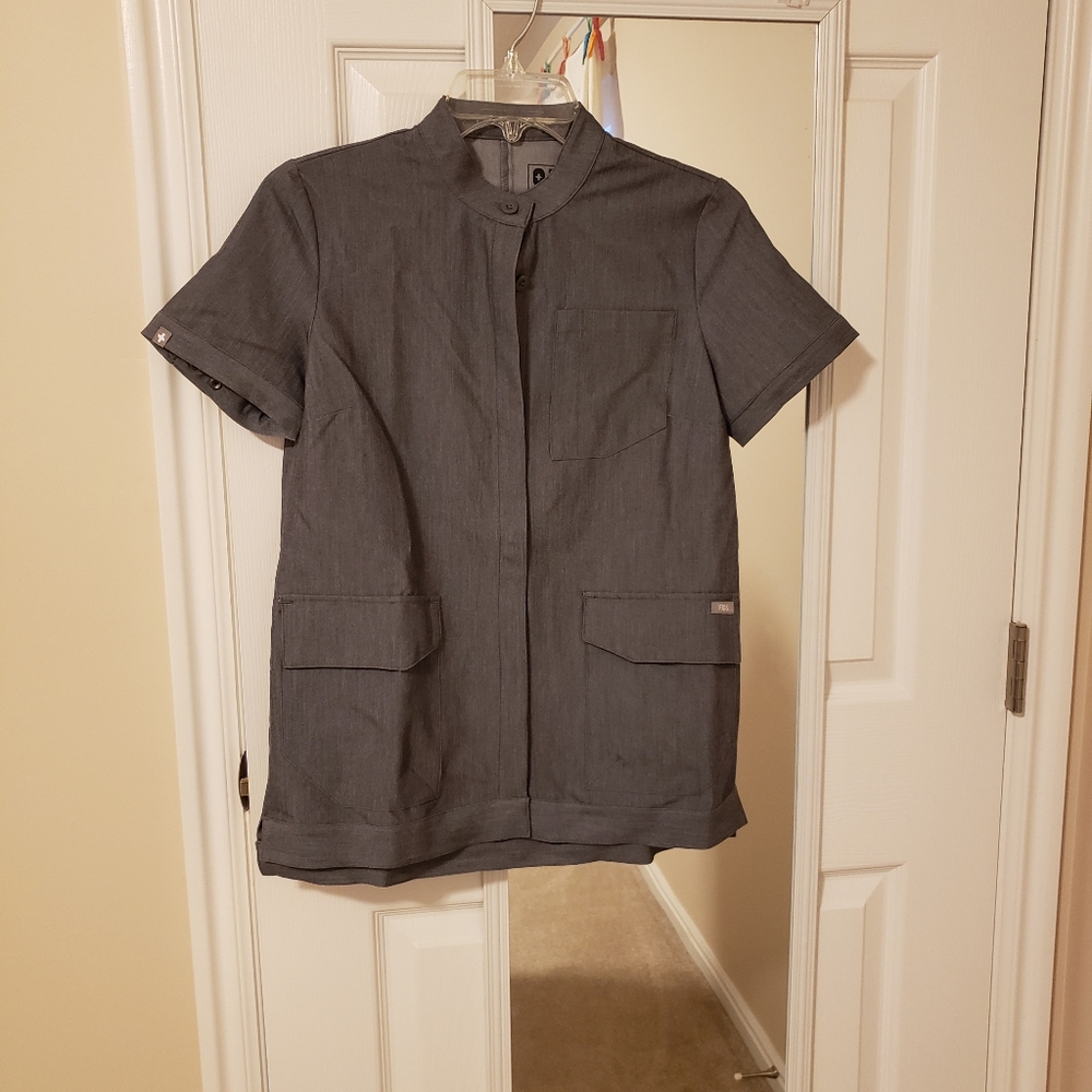 Dark gray military-style scrub top